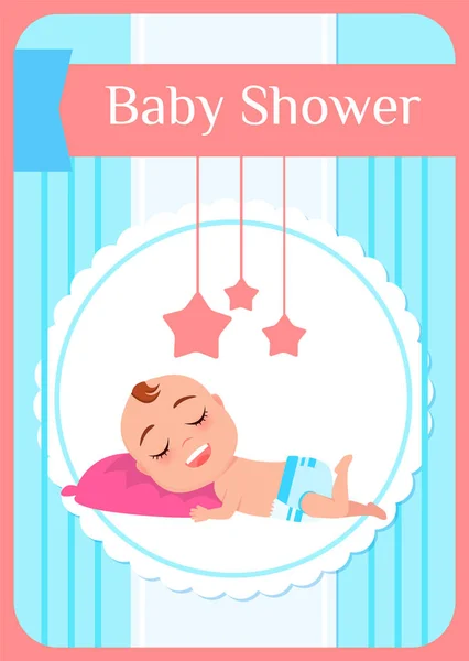 Baby Shower Child Lying on Pillow and Sleeping — Stock Vector