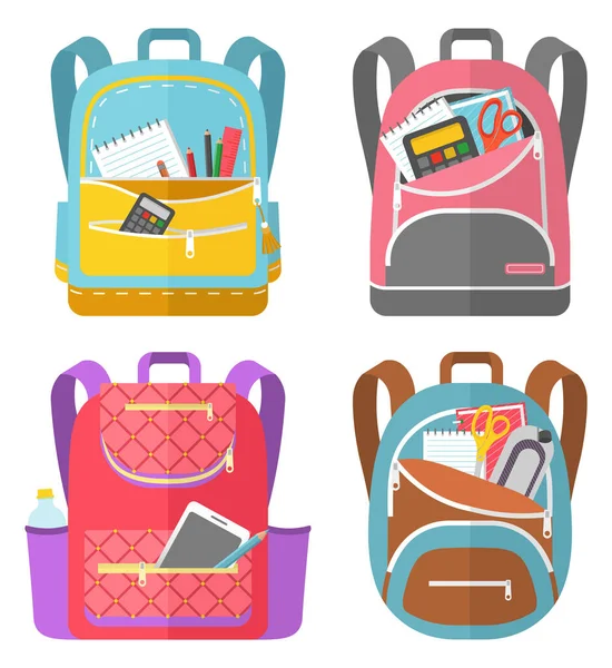 Colored School Backpack Back to School — Stock Vector