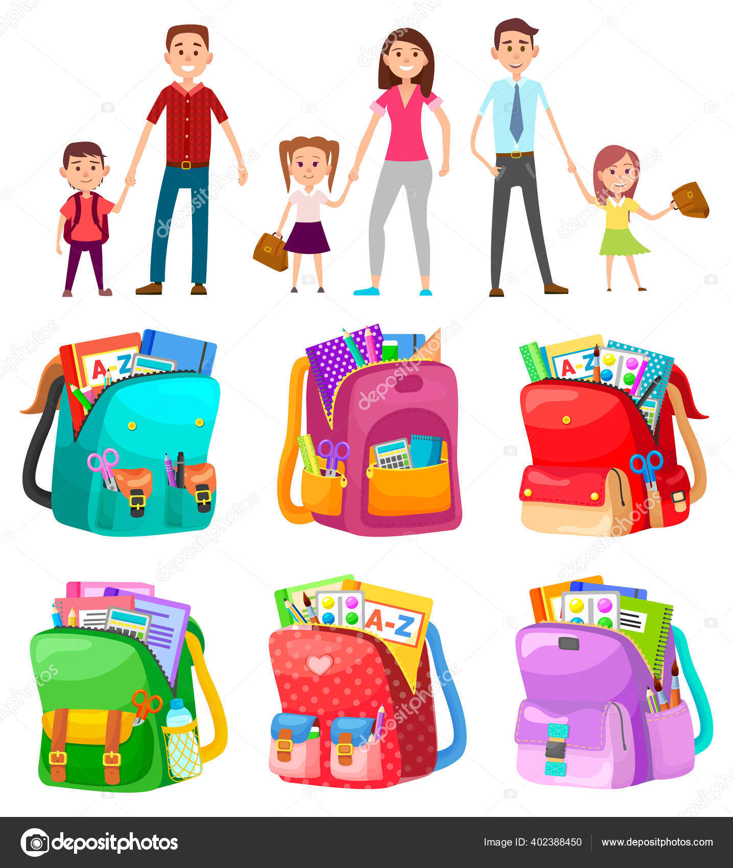 School Bag, Parent with Child, Backpack Vector Stock Vector by