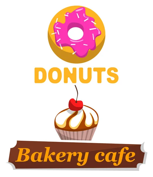 Donuts Bakery Café Bannières Repas Snacks Dessert — Image vectorielle