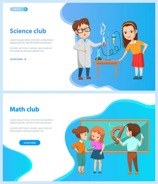 Okul Çocukları İnternet Sitesindeki Bilim ve Matematik Kulübü — Stok Vektör
