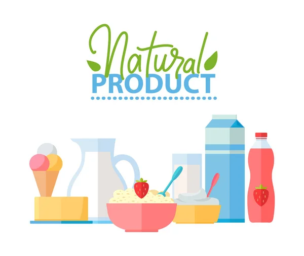 Pormingau de produto natural em tigela e sorvete —  Vetores de Stock