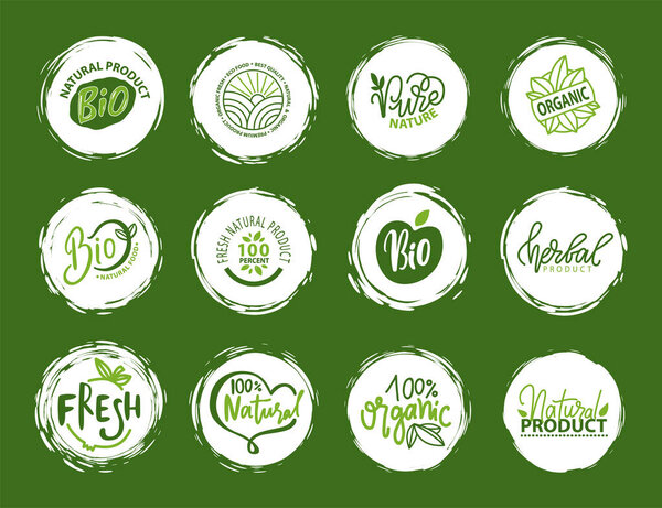 Натуральный продукт, веганская еда, вектор наклейки