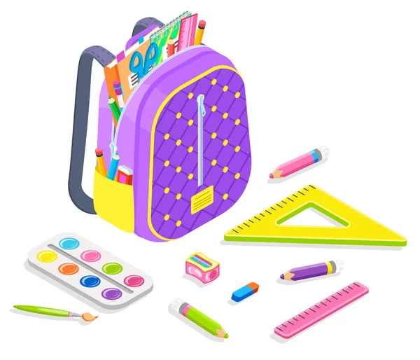 Satchel with School Supplies, Lessons and Classes — Stock Vector