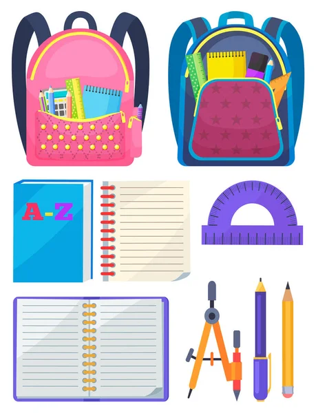 School Bag with Chancellery, Office Sign Vector — стоковий вектор