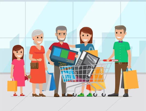 슈퍼마켓이나 사기꾼들의 가족 쇼핑 — 스톡 벡터