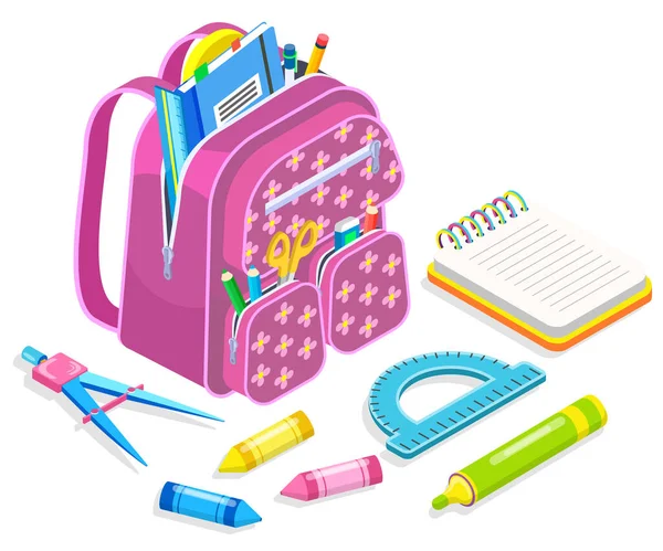 Satchel met boeken en schoolbenodigdheden voor lessen — Stockvector