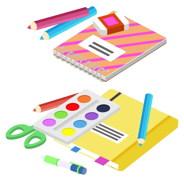 Schulbedarf, Bücher und Bleistifte für den Unterricht — Stockvektor