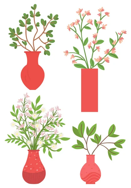 Planta de Casa en Floreros, Flores con Florecimiento — Vector de stock