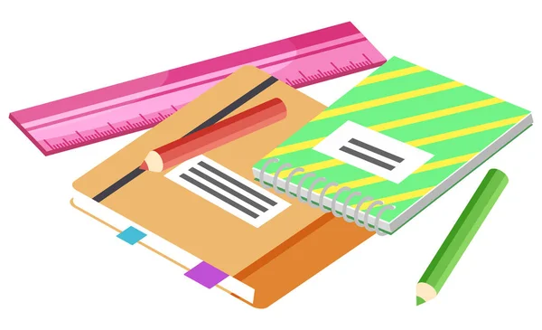Notizbuch und Bleistift, zurück in die Schule, Vektor schreiben — Stockvektor