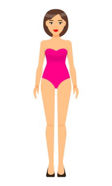 İç çamaşırlı basit bir çizgi film karakteri, pembe bikini ya da mayo giyen beyaz bir kadın, mayo.
