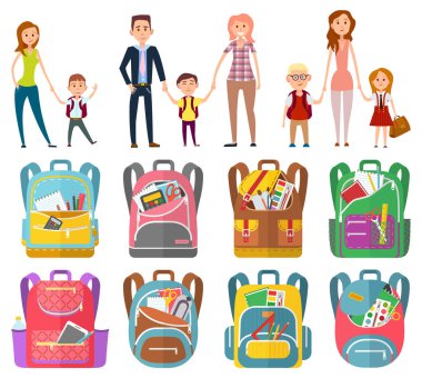 Okul çantası, çocuklu ebeveyn, sırt çantası taşıyıcısı