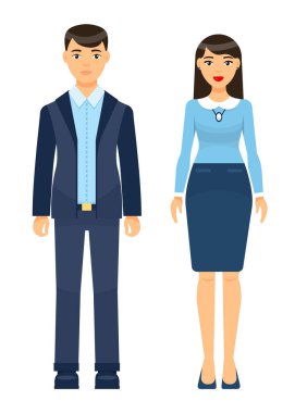 Ofis örtüsü, iş kadını ve iş adamı koleksiyonu takan bir grup karikatür çalışanı.