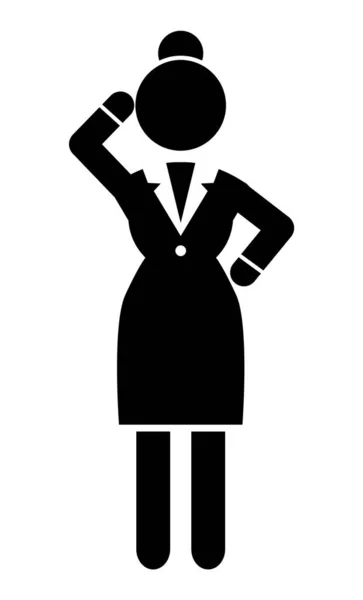 Svart och vit ikon av omtänksam affärskvinna, webb logotyp, business lady i office kostym tänkande — Stock vektor