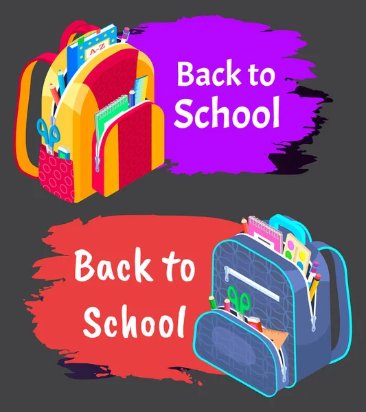 Έγχρωμη σχολική τσάντα πίσω στο σχολείο — Διανυσματικό Αρχείο