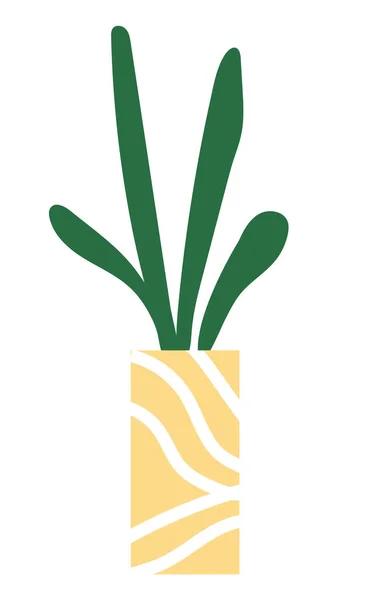 Plante verte décorative avec de longues feuilles en pot en céramique, pot avec plante d'intérieur. Accueil plante intérieure — Image vectorielle