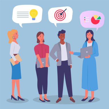 Ofis toplantısı konsepti. İnsanlar satışları artırma planı ve yeni iş fikirleri hakkında tartışıyorlar.