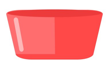 Plastik leğen resmi çizimi. Su için kırmızı kase ve beyaz arka planda izole edilmiş yiyecek.