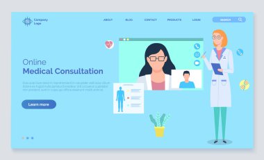 Doktorun konsept vektör illüstrasyonuyla çevrimiçi tıbbi danışma, bilgisayardaki tıbbi uygulama
