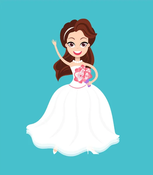 Bruid Holding Bouquet, Wedding Element Vector — Stockvector