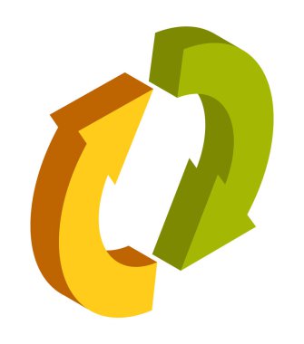 Beyaz üzerine izole edilmiş yeşil ve sarı grafik için iki ok. Soyut canlandırma simgesi vektör illüstrasyonuName