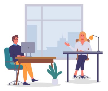 Ofis çalışanları. İş arkadaşları. Meslektaşlar proje takım çalışmasını tartışırlar. Ofis çalışanları iş ve iletişim