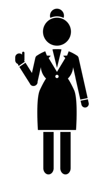 Mulher de negócios silhueta preta. Senhora vestida terno formal comprimento total sobre fundo branco — Vetor de Stock