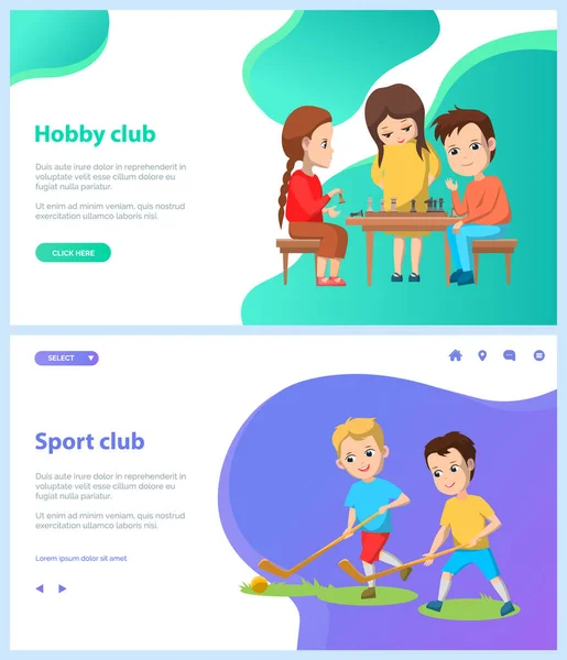 Hobby y Deportes Club de Niños en la Escuela Web Set — Archivo Imágenes Vectoriales
