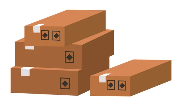 Caja cuadrada de cartón, entrega y embalaje de mercancías para un transporte cómodo, envío — Vector de stock