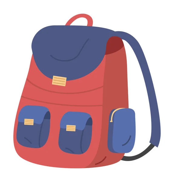 Ilustrasi tas sekolah merah dan biru dengan latar belakang putih. Tas punggung anak-anak, tas sekolah, barang-barang - Stok Vektor