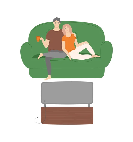 Couple Regarder des films en soirée Homme et femme — Image vectorielle