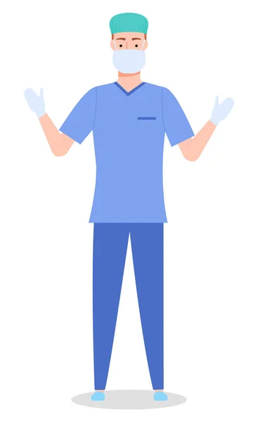 Ayakta durmanın ve cerrahın elini tutmanın görüntüsü. Üniformalı, izole tıp uzmanı. — Stok Vektör