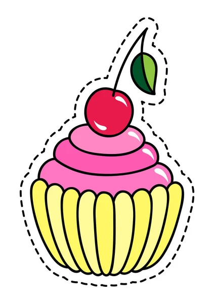 Cupcake vetor ilustração isolado no fundo branco, cupcake clip arte doce bolo com cereja — Vetor de Stock