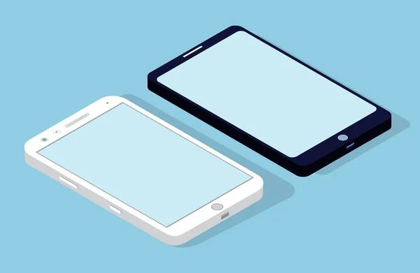 Ikona smartfona w płaskim stylu projektowania na niebieskim tle. Telefon komórkowy biały i czarny kolor — Wektor stockowy