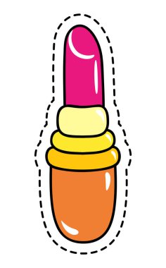 Açık pembe dudak parlatıcısı, karikatür yaması, ruj, pudra boyası dudaklar makyaj yapar.