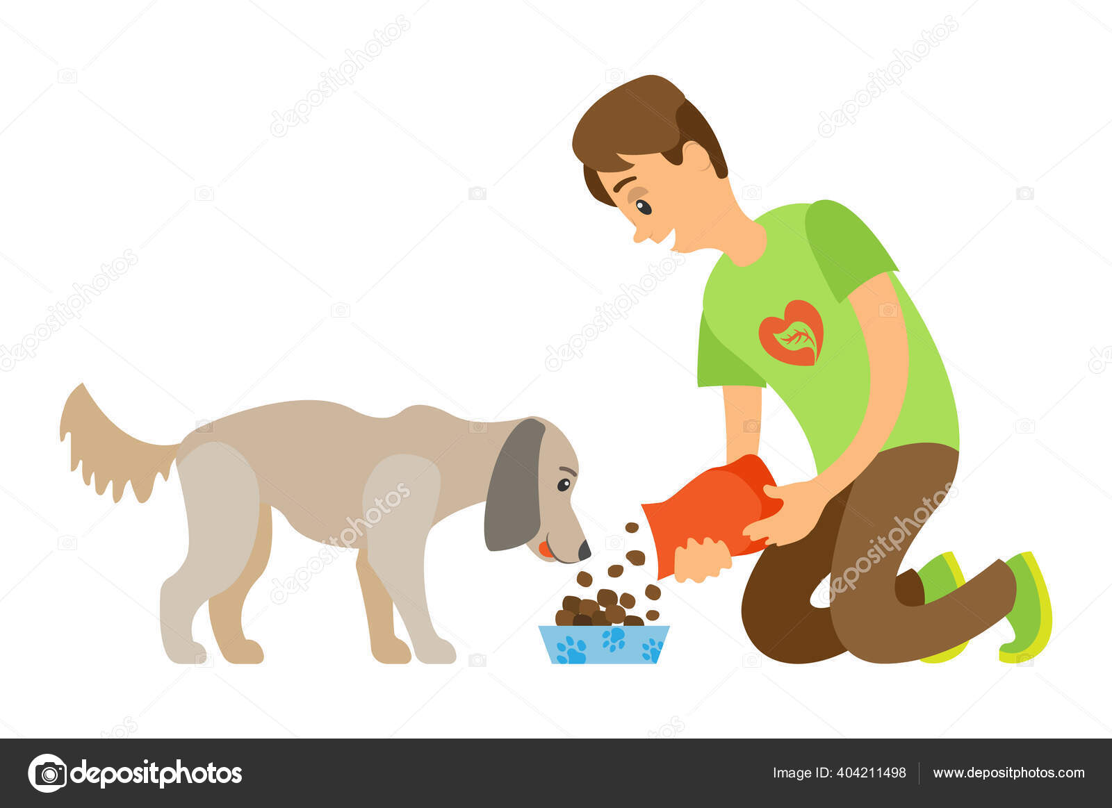 Perro sin hogar de alimentación voluntaria por vector de comida seca Vector  de stock #404211498 de ©robuart, image size:1600x1163