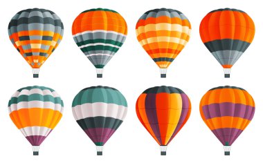 Hava balonları simgeleri ayarlandı. Beyaz arkaplanda renkli hava balonları