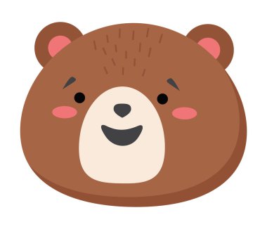 Kahverengi ayı kafası düz görünüyor. Gülümseyen ayı ikonu. Ayı vektör düz illüstrasyon izole