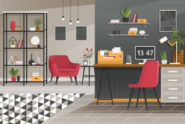Ev yapımı modern tasarım. Ofis, stüdyo, kabine veya çalışma alanı mobilyalı iç mekan