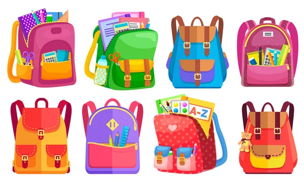 Mochila escolar colorida de volta à escola — Vetor de Stock