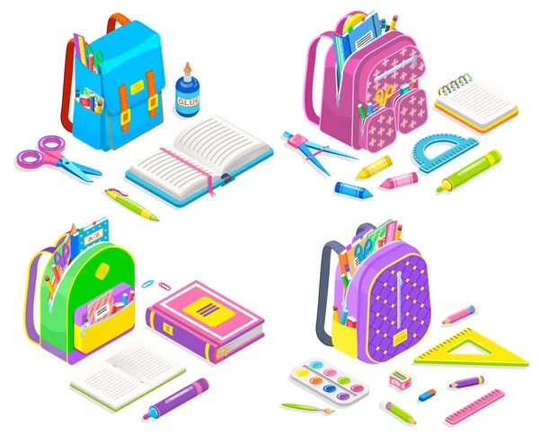Supplies in School Bag, Notebook and Pen Vector — стоковий вектор