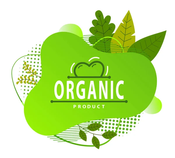 Concepto de producto ecológico logotipo verde. Hojas y puntos, forma de círculo irregular. Icono plano en blanco — Archivo Imágenes Vectoriales