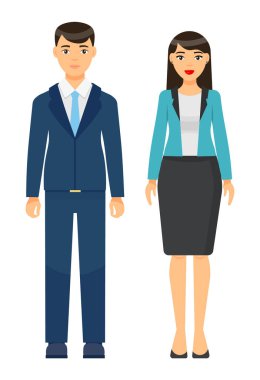 Ofis örtüsü, iş kadını ve iş adamı koleksiyonu takan bir grup karikatür çalışanı.