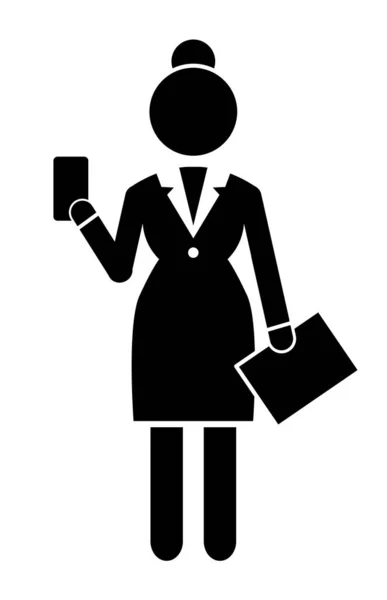 Affärskvinna som håller telefon och urklipp, rapport, svart och vit logotyp avatar med företagare — Stock vektor