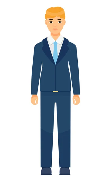 Personaje de dibujos animados aislado, oficinista, hombre de traje con corbata azul, vestidor de oficinista — Vector de stock