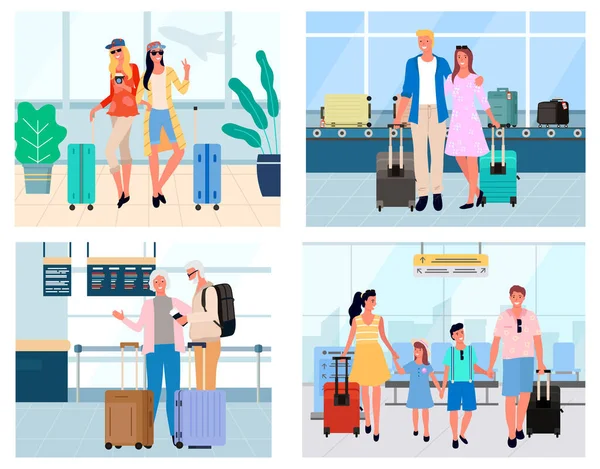 Turista con Equipaje, Viajero en Aeropuerto Vector — Vector de stock