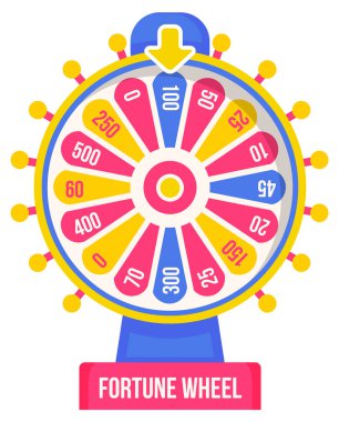 Kazanan numaralarla çarkıfelek ve sektör iflası ve ikramiye, düz stil illüstrasyon