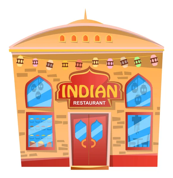 Indian Restaurant, Asian Cafeteria Facade Design — Stock Vector