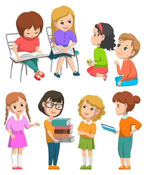 Schoolkids with Books and Teacher on Lesson Vector — Stock Vector