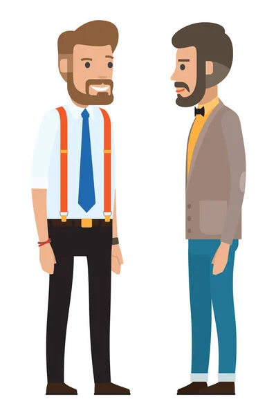 Nowoczesni mężczyźni ubrani w formalną szatę, brodaty biznesmen w koszuli z krawatem, szelki, muszka — Wektor stockowy